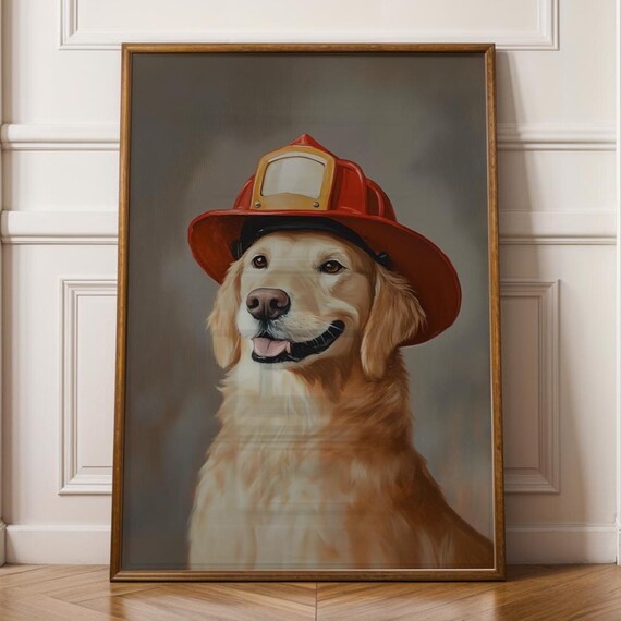Hero Dog Wall Poster Artful Gift Golden Retriever Print Rustic Brown Background Decor Cute