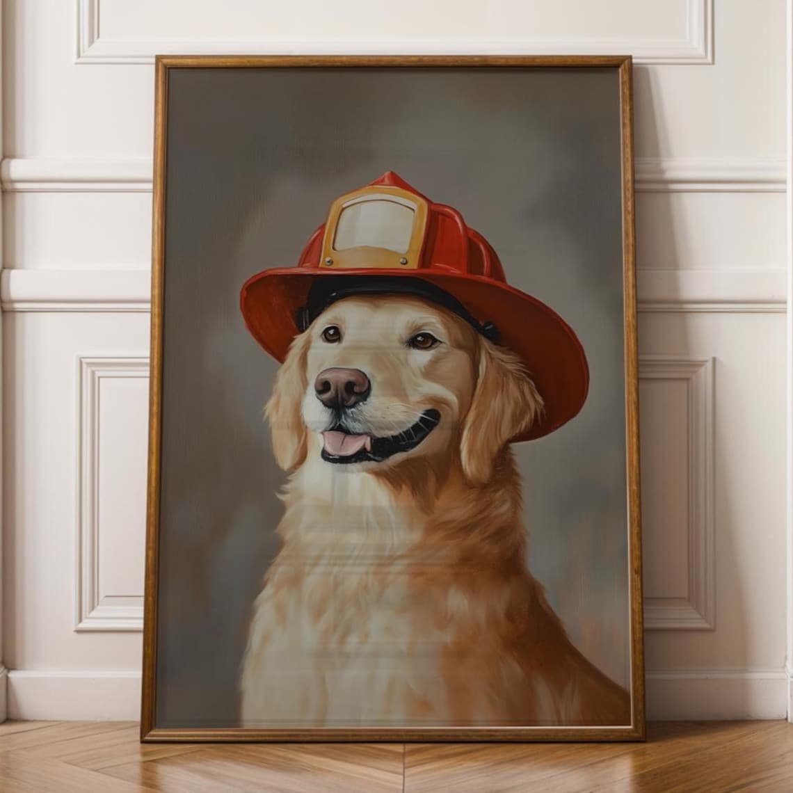 Golden Retriever Firefighter Helmet Brave Hero Dog Art Poster