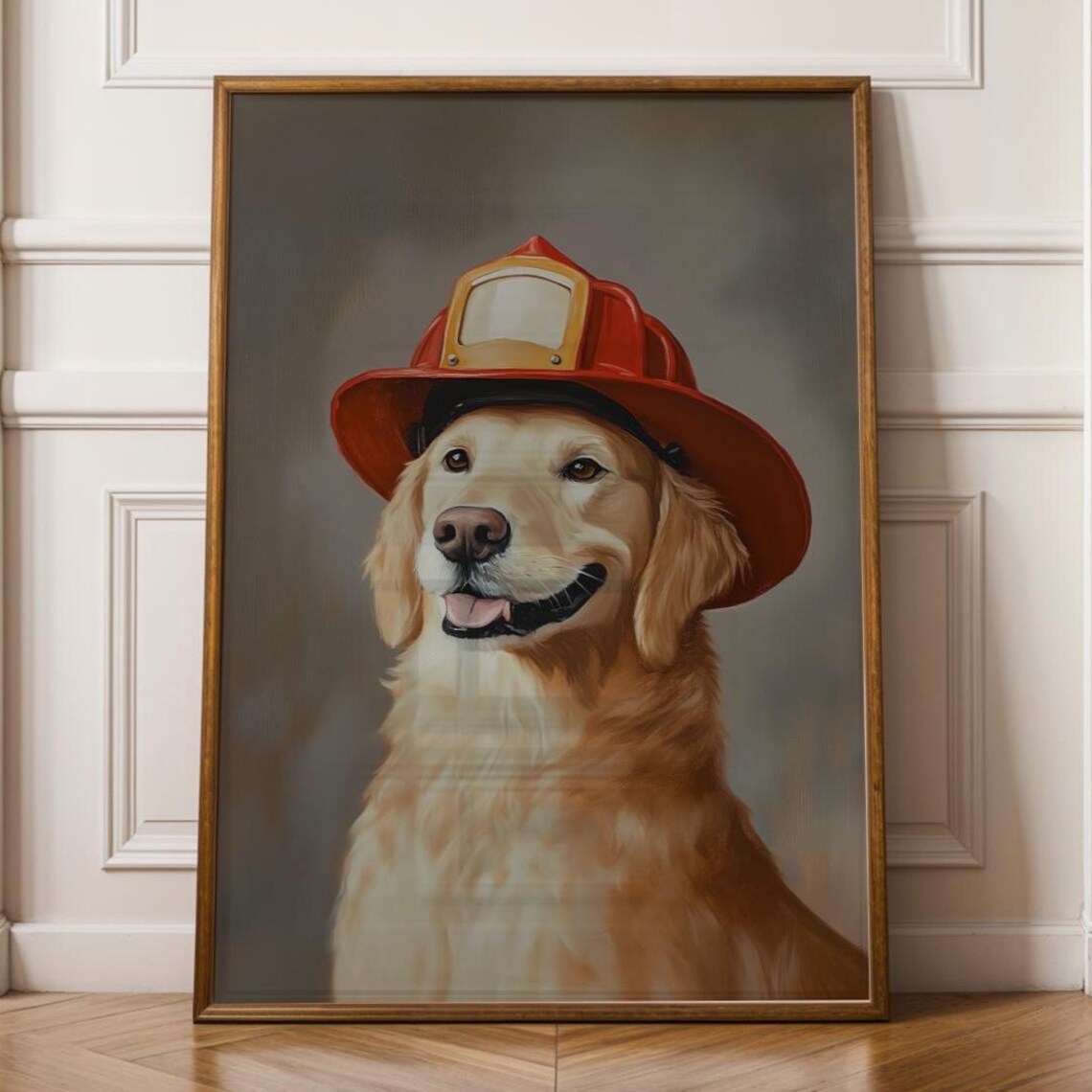Hero Dog Wall Poster Artful Gift Golden Retriever Print Rustic Brown Background Decor Cute