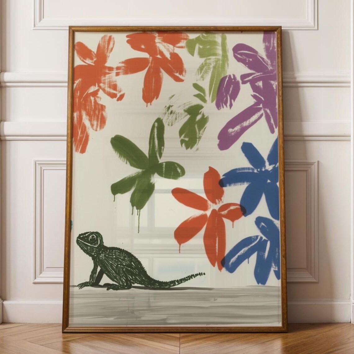 Chameleon Art Print, Boho Tropical Whimsical Painting