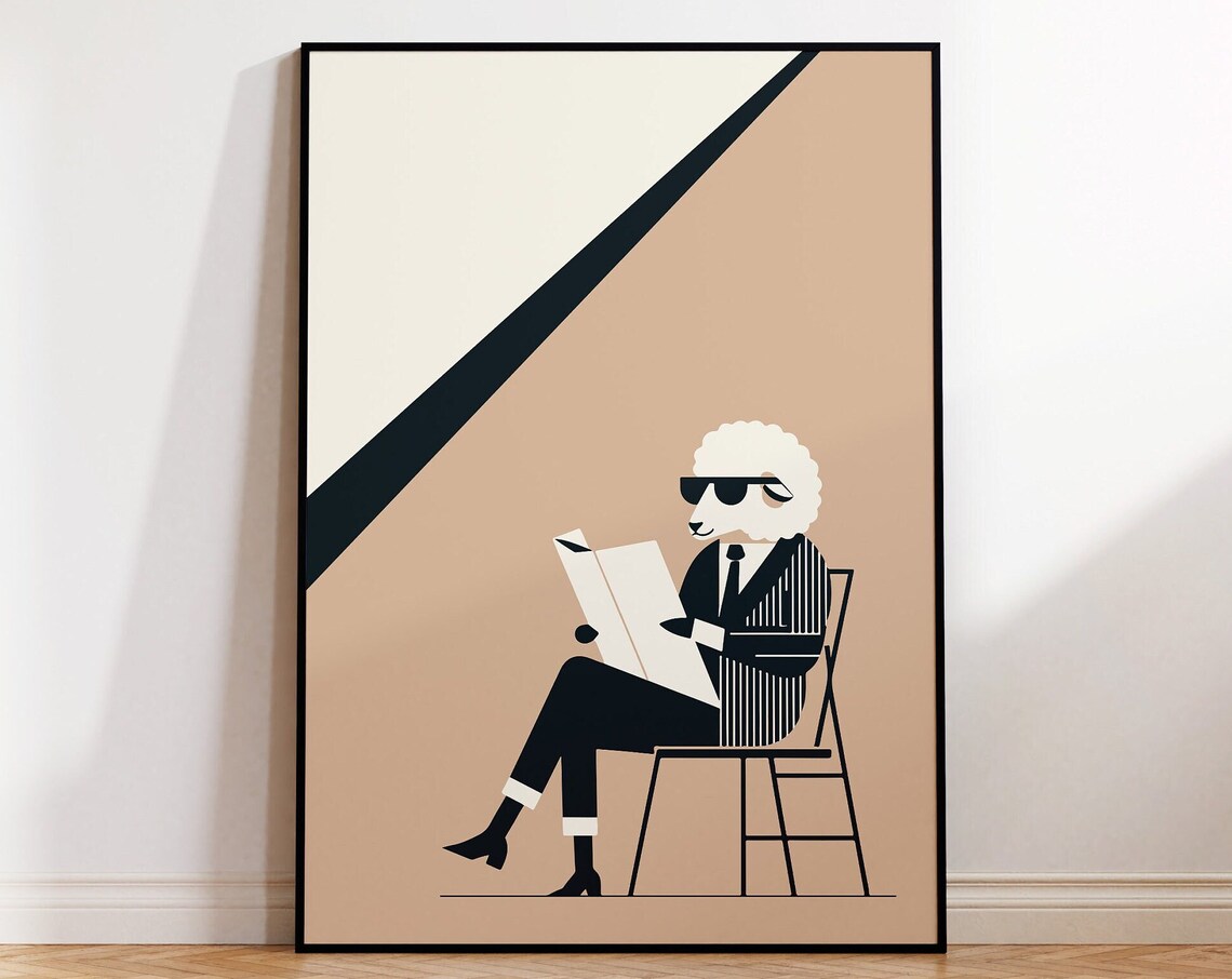 Fashion Sheep in Suit and Sunglasses Reading Newspaper Funny Poster