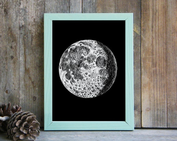 Instant Art Wall Art Nature Nature Wall Art Realistic Art Black White Sketch Nature Wall Art Whole Moon Drawing