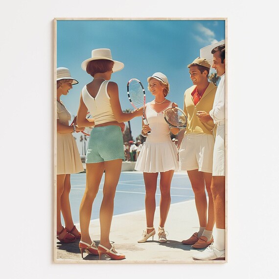 Tennis Friends Vintage Beach Club Travel Poster