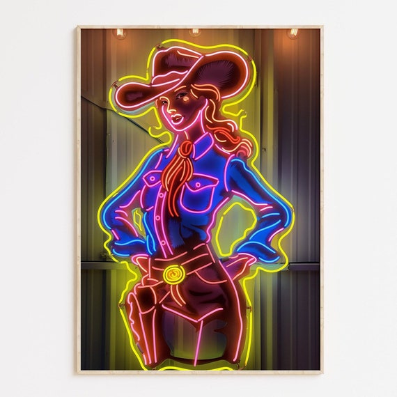 Neon Cowgirl Print Funky Dorm Wall Art