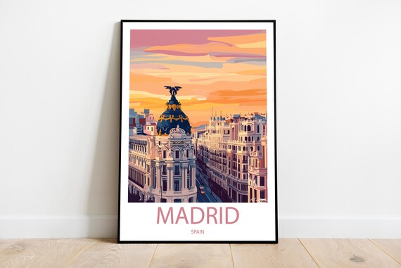 Handmade Madrid Spain Poster Wall Art Modern Travel Framed Birthday Home Made Decor Gift Vector Illustration Print Painting