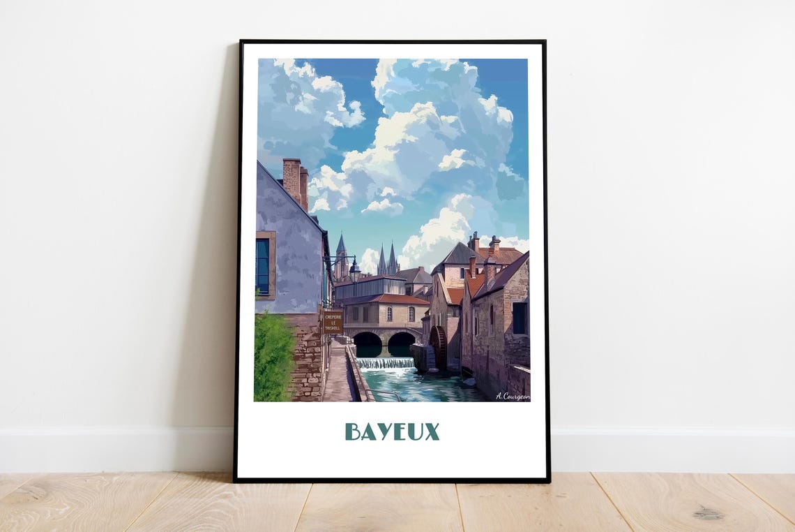Handmade Bayeux Poster Wall Art Modern Travel Framed Birthday Home Made Decor Gift Vector Illustration Print Painting Custom Text