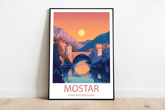 Handmade Poster Of Mostar Bosnia And Herzegovina Wall Art Modern Travel Framed Birthday Home Made Decor Gift Vector Illustration
