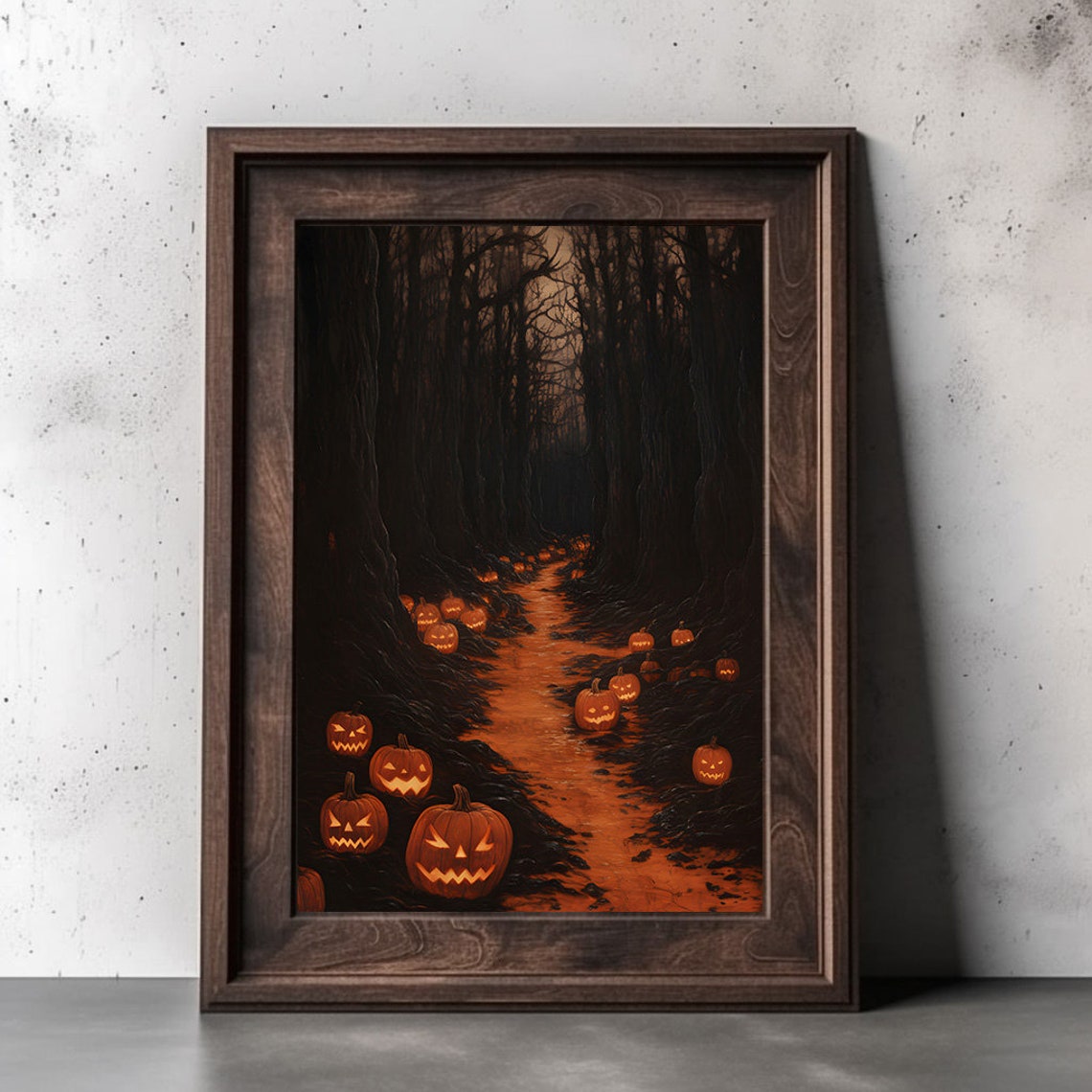Jack O Lantern Path In Dark Forest Glowing Halloween Night Poster - Image 2