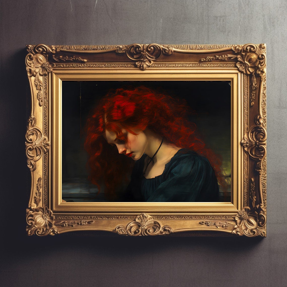 Red Hair Woman Portait Vintage Lady Portrait Moody Femail Oil Painting Victorian Aesthetic Art Dark Academia - Image 2
