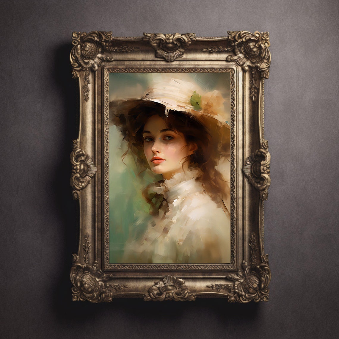 Dreamy Victorian Woman In Wide Brim Hat Impressionist Poster - Image 3