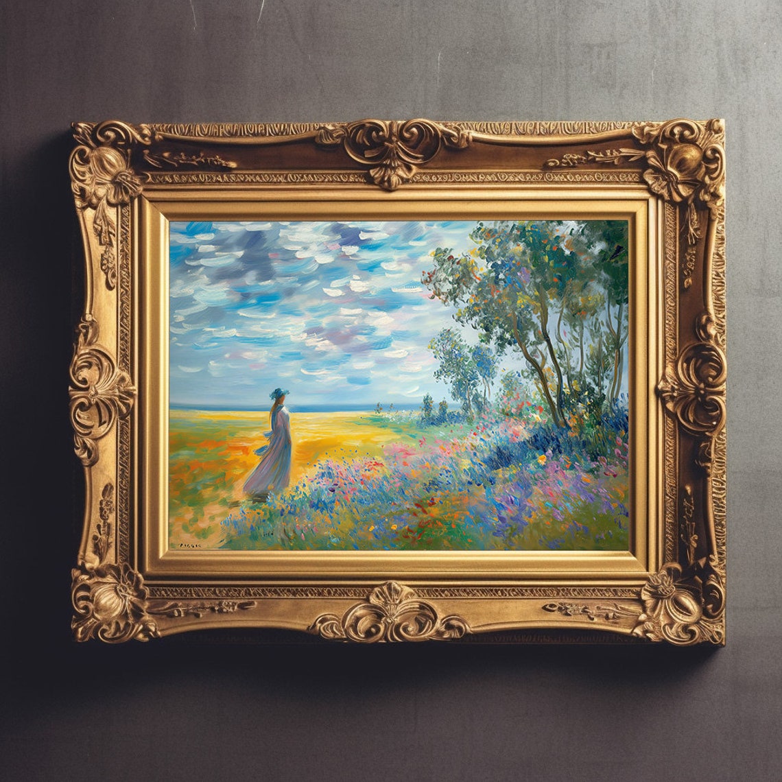 Flower Meadow Oil Painting Spring Print Summer Print Country Oil Painting Vintage Style Landscape Print Art - Image 3