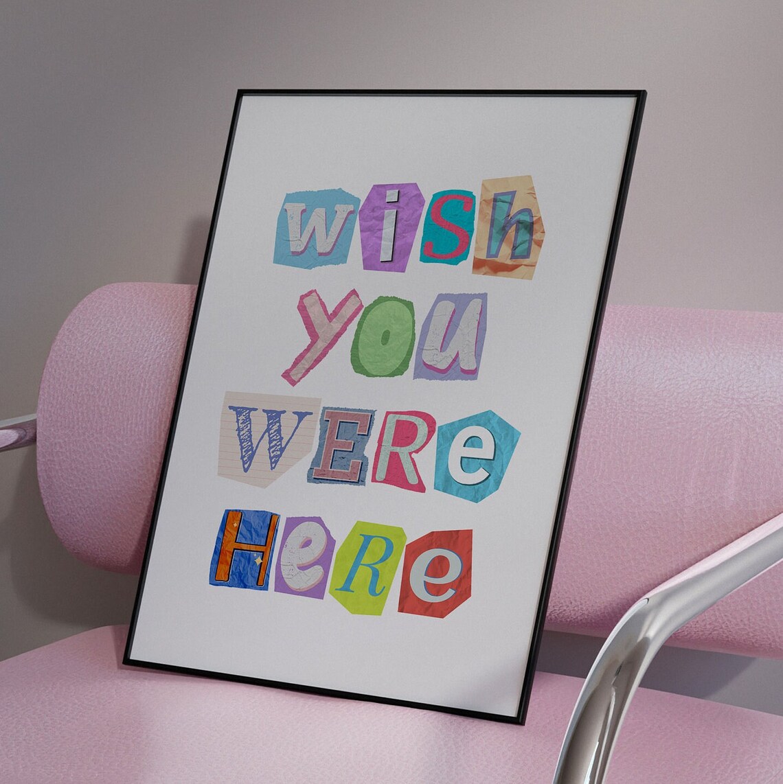 Wish You Were Here Colorful Paper Cutout Letters Preppy Poster - Image 4