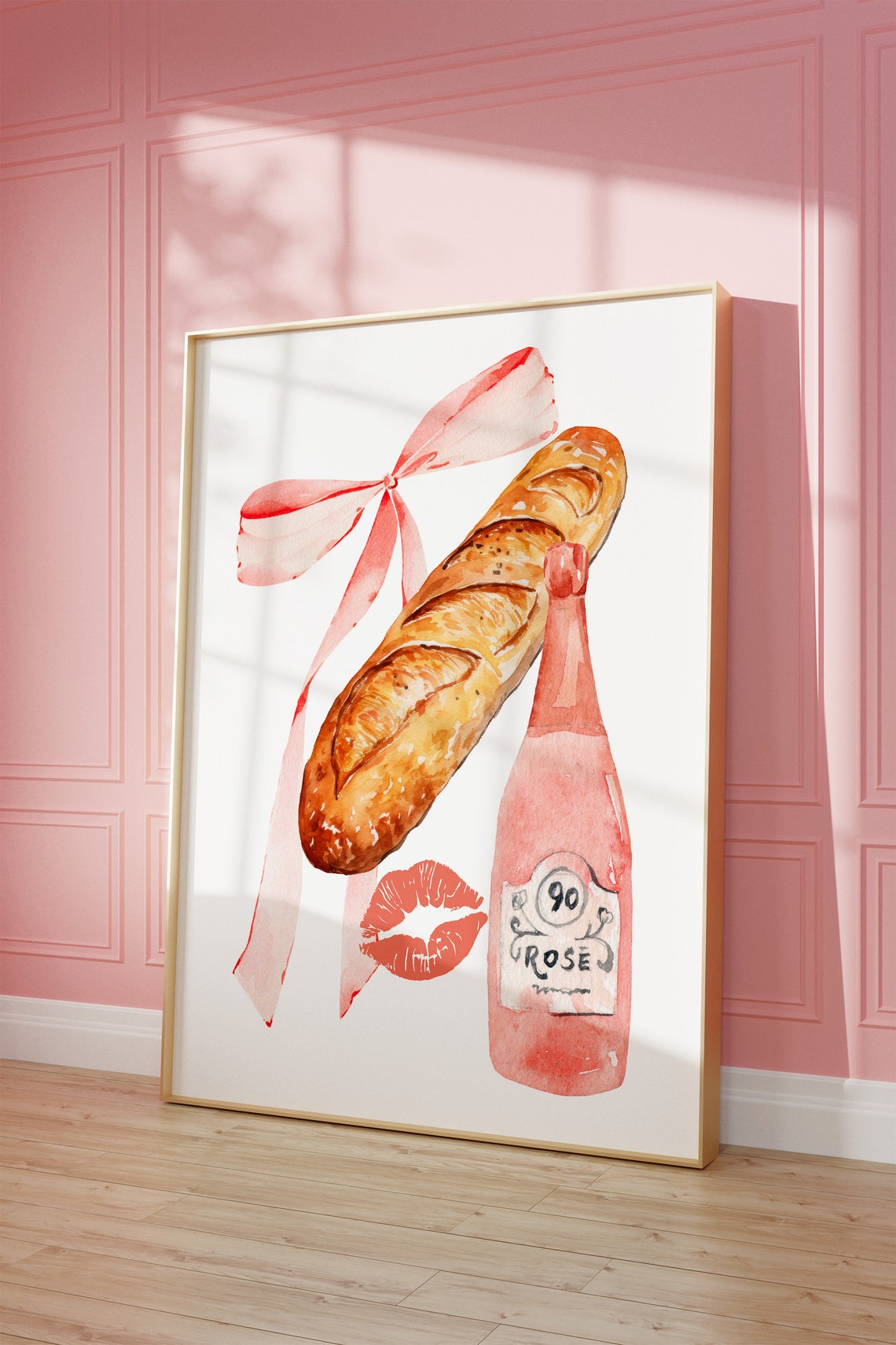 Baguette and Rose Watercolor French Kitchen Illustration Poster - Image 3