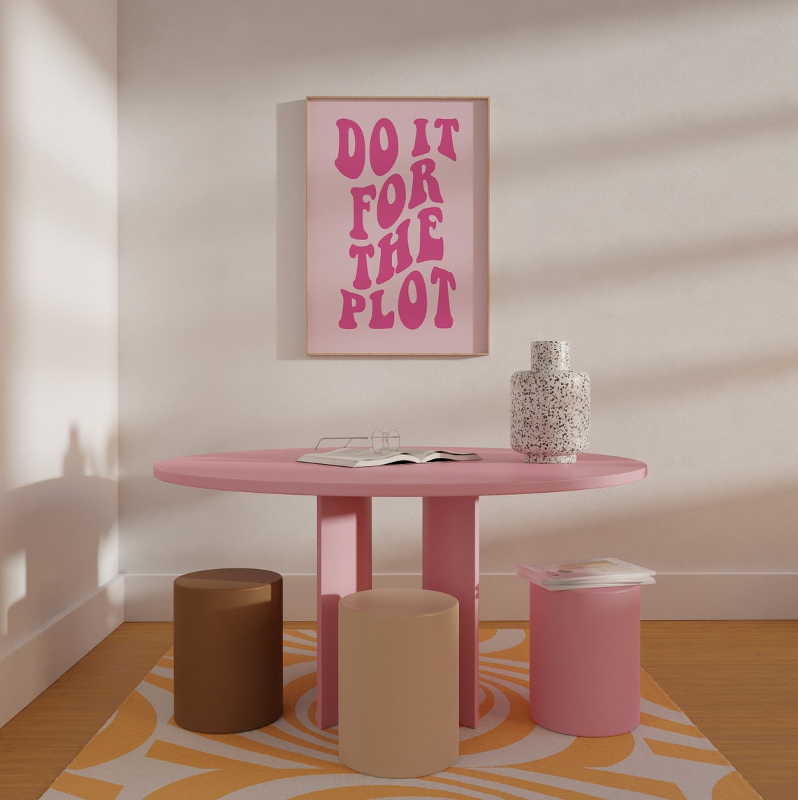 Do It For The Plot Retro Pink Wavy Bubble Lettering Quote Poster - Image 4