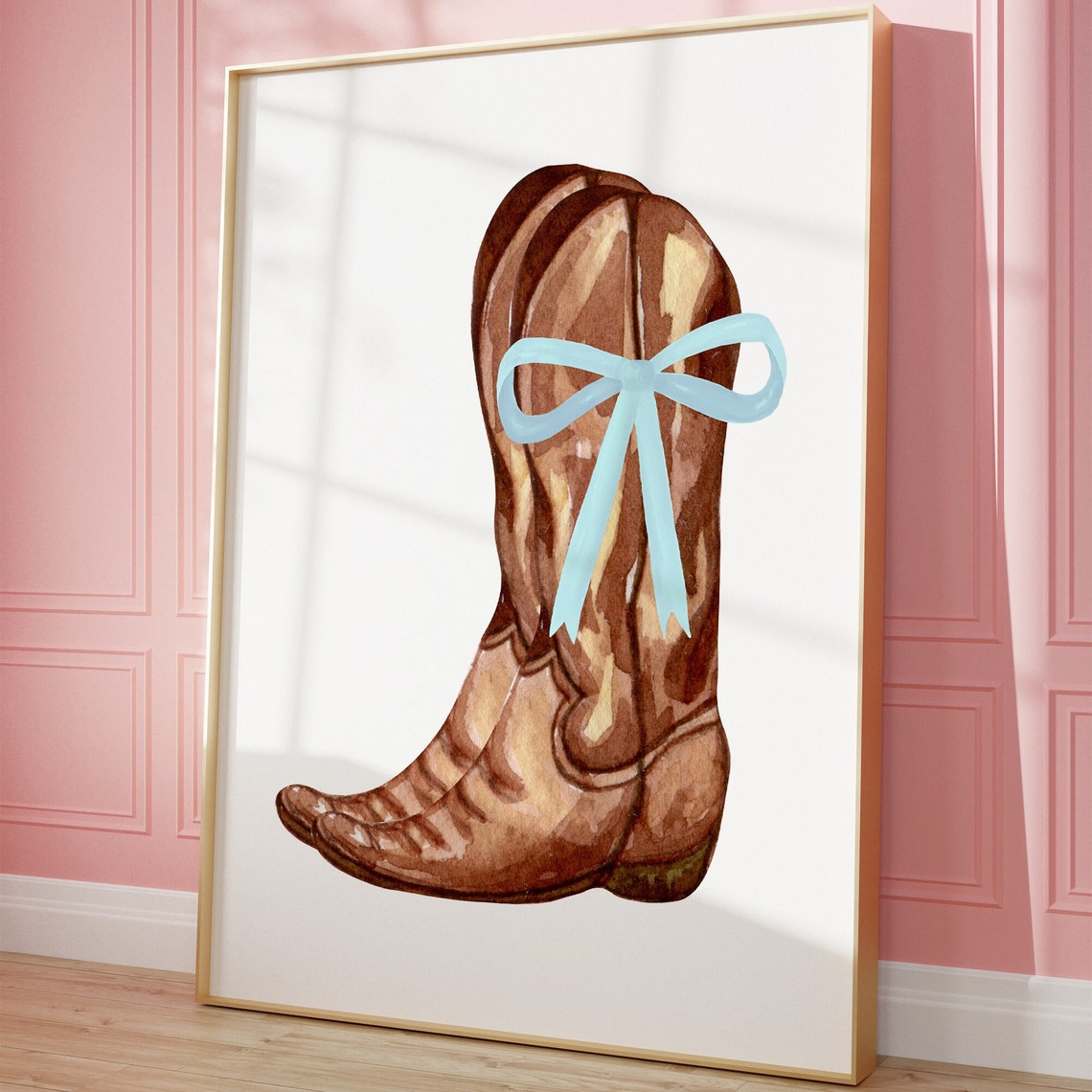 Single Cowgirl Boot With Blue Bow Coquette Western Room Decor Poster - Image 3