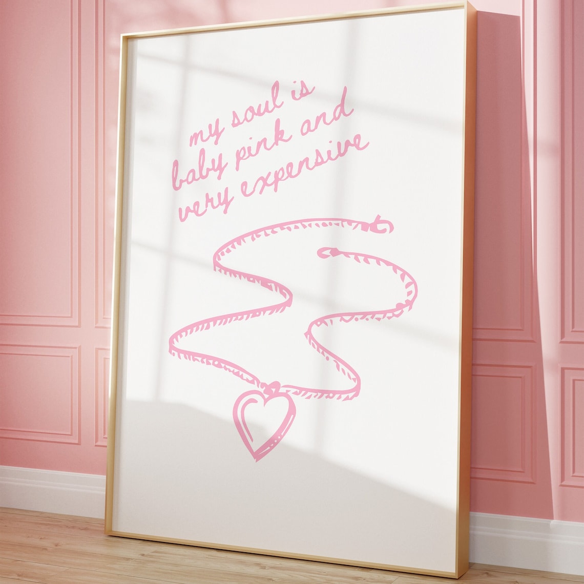 Baby Pink And Very Expensive Script Pearl Necklace Charm Poster