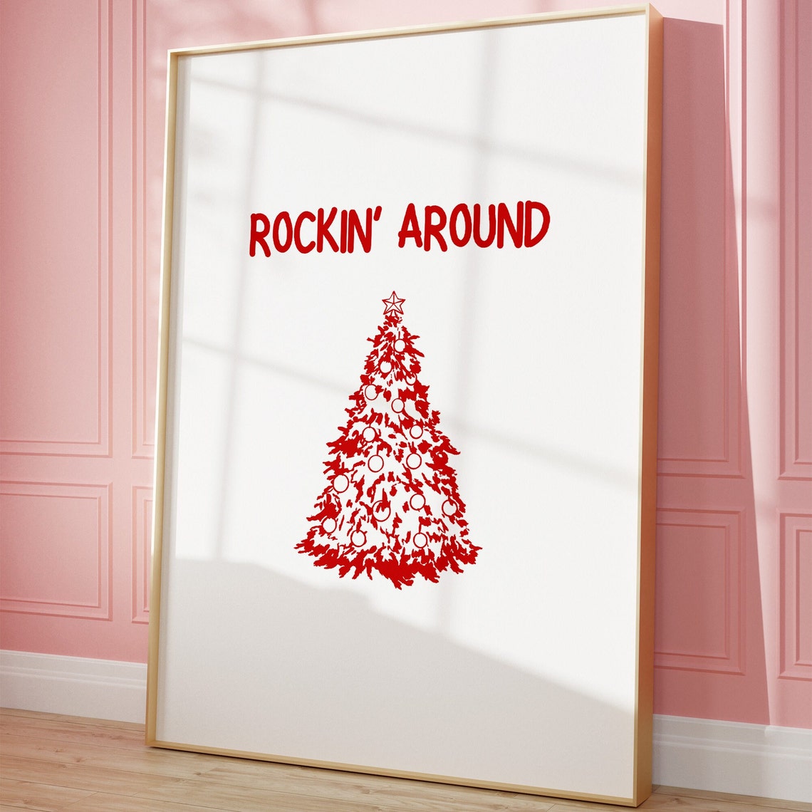 Rockin' Around Red Christmas Tree Minimal Festive Holiday Poster - Image 2