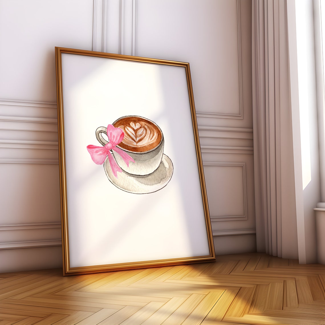 Watercolor Heart Latte Art Cup Pink Bow Balletcore Kitchen Poster - Image 5