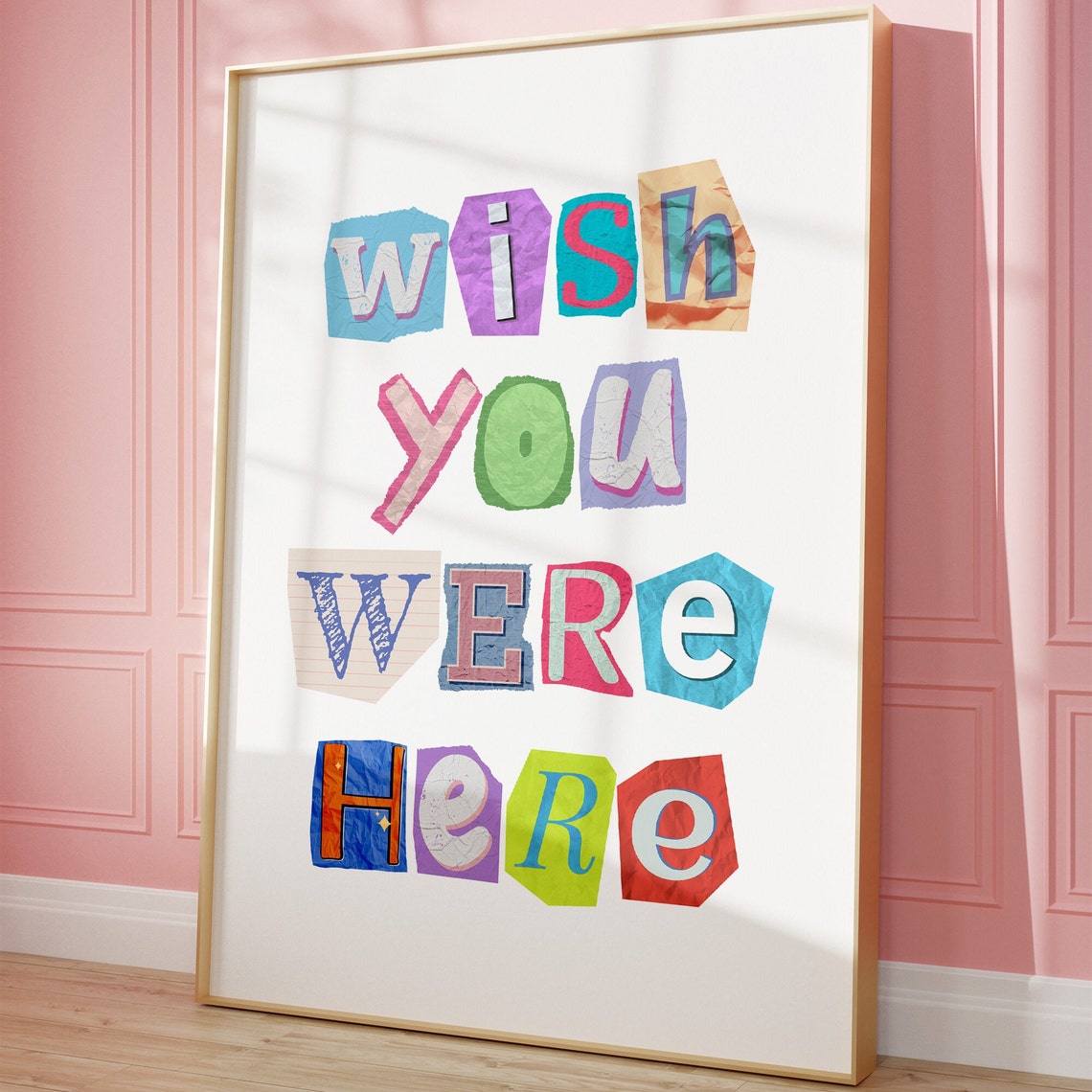 Wish You Were Here Colorful Paper Cutout Letters Preppy Poster