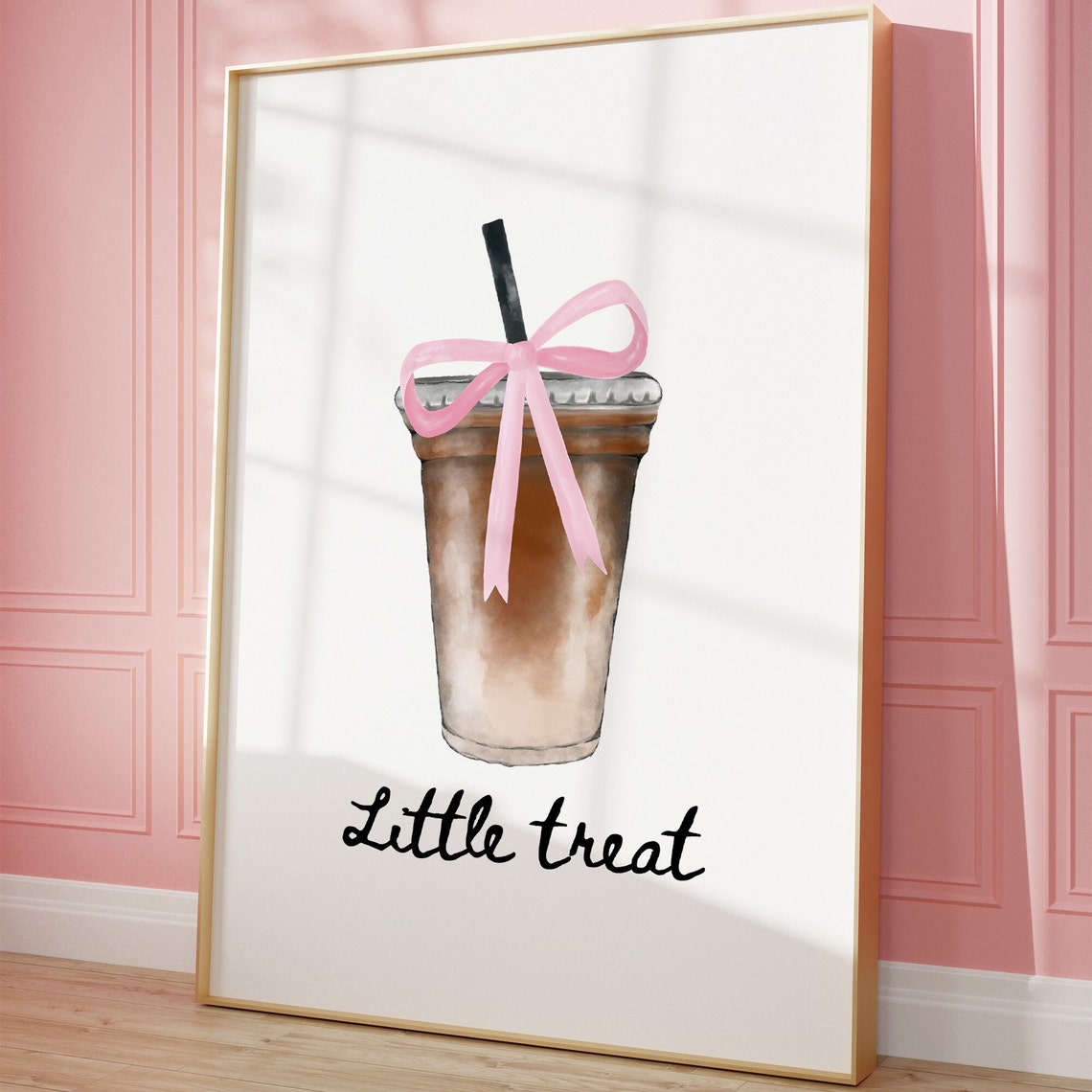Little Treat Iced Coffee Cup Pink Bow Coquette Kitchen Poster - Image 2