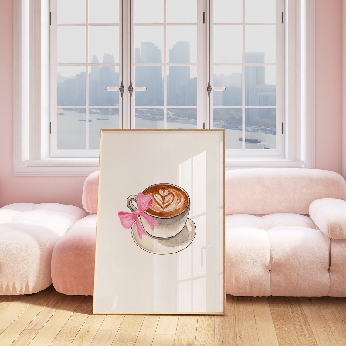 Watercolor Heart Latte Art Cup Pink Bow Balletcore Kitchen Poster - Image 4