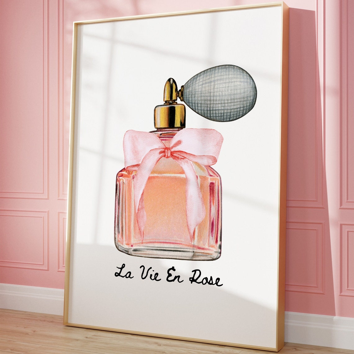 La Vie En Rose Pink Perfume Bottle With Bow Watercolor Poster - Image 3
