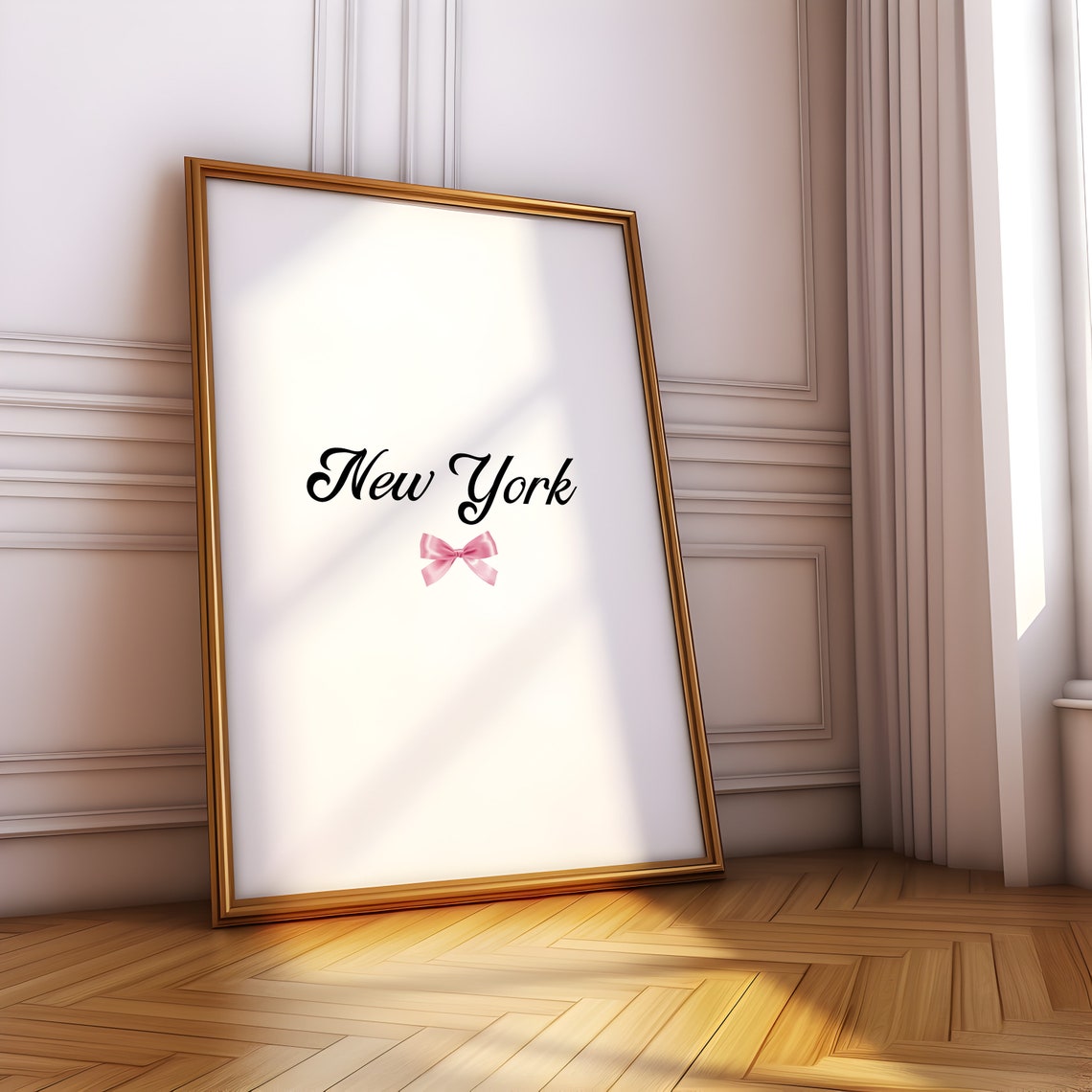 New York Calligraphy Pink Bow Minimalist Coquette Room Poster - Image 2