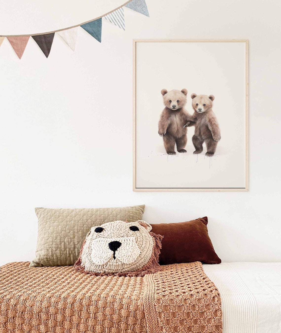 Two Cute Bear Cubs Standing Together Watercolor Nursery Poster - Image 3