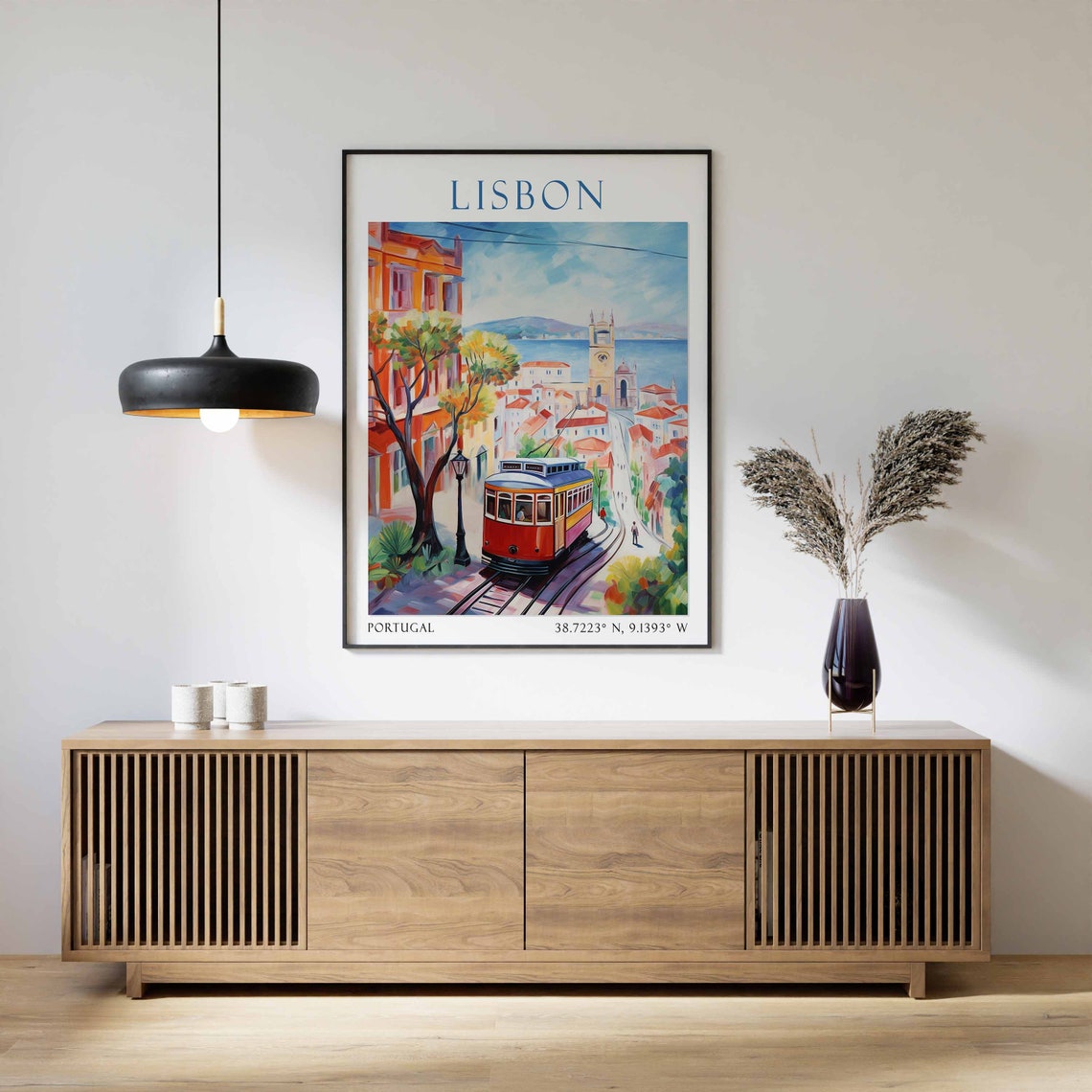 Lisbon Portugal Travel Poster Red Tram Street River View Art - Image 3