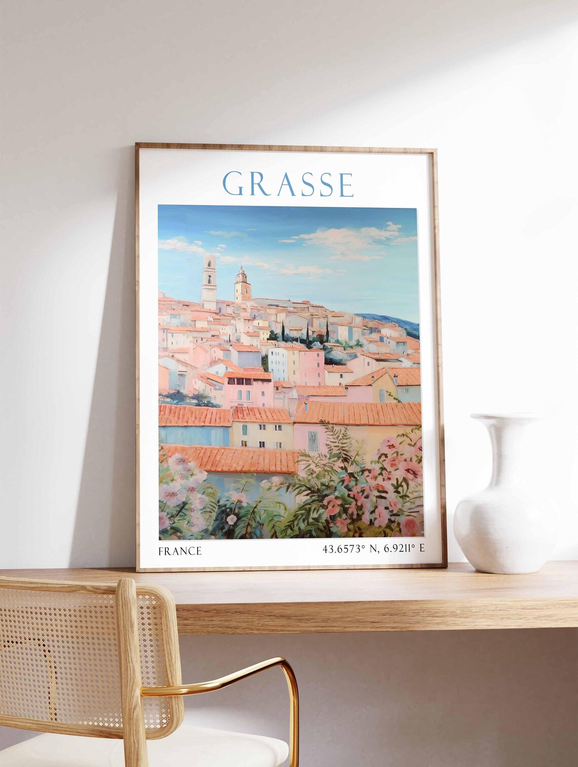 Grasse France Hilltop Town Terracotta Rooftops Travel Poster