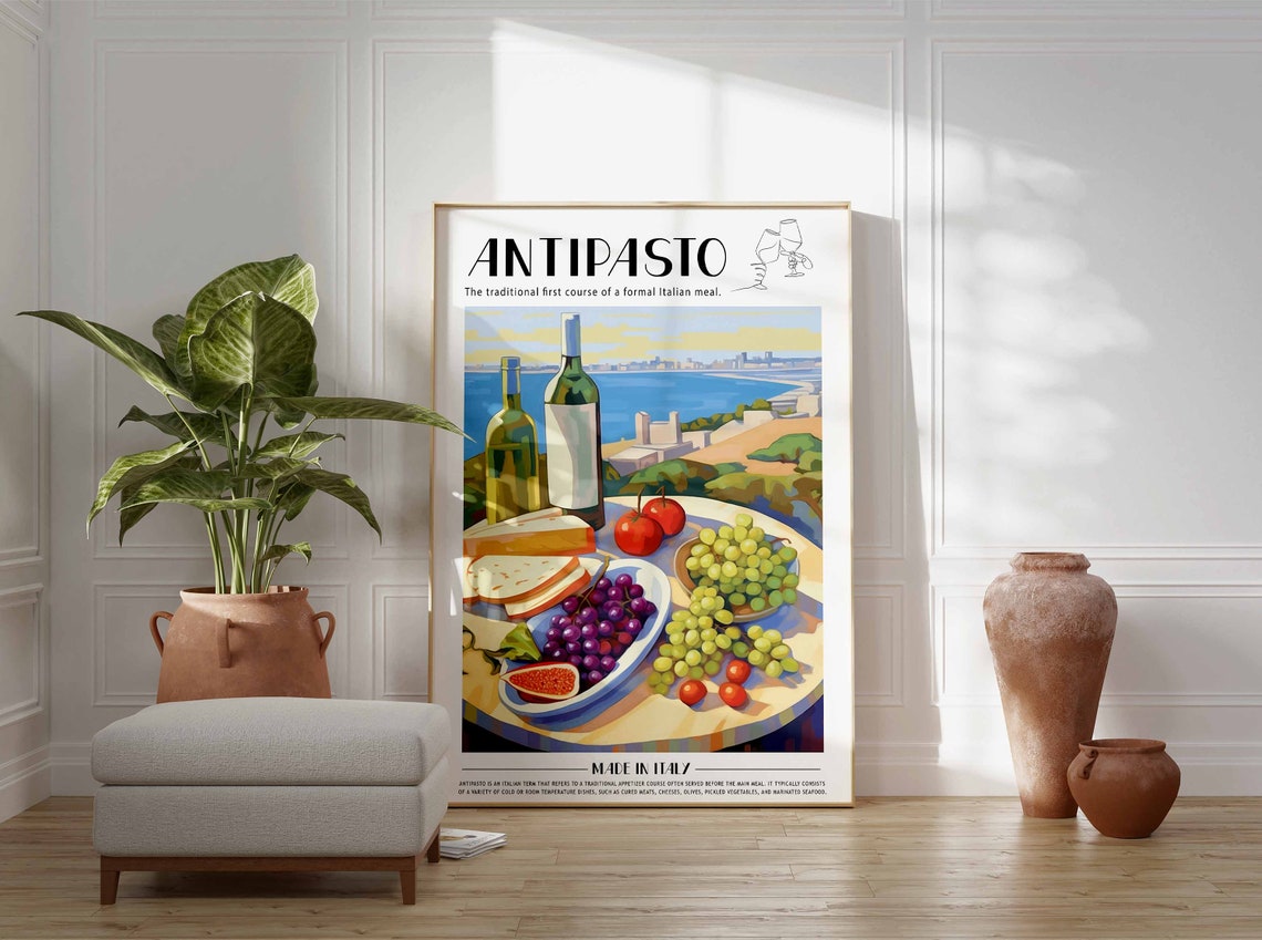 Antipasto Italian First Course Cheese Wine Kitchen Lover Poster - Image 2