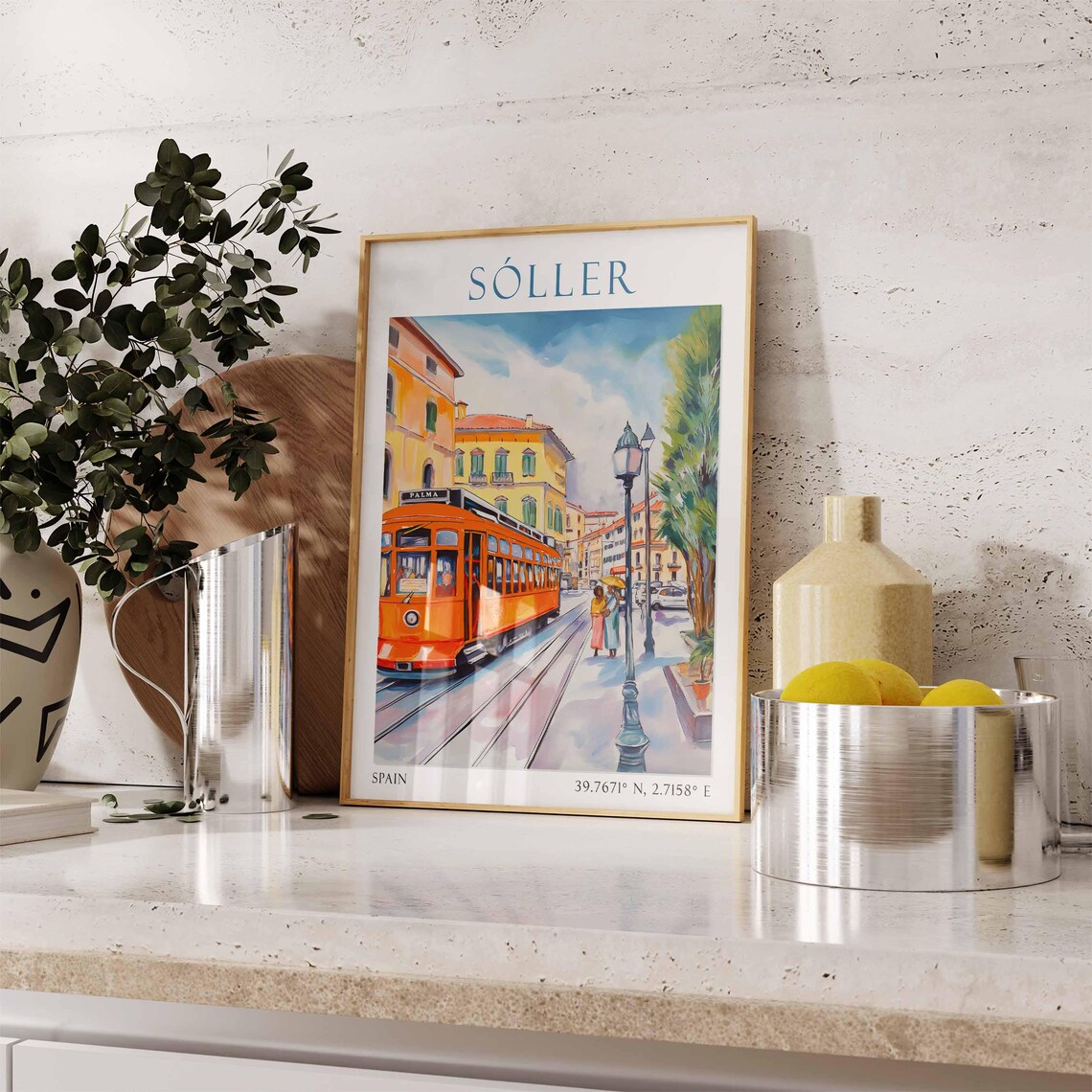 Soller Spain Vintage Orange Palma Tram Through Old Town Poster - Image 2