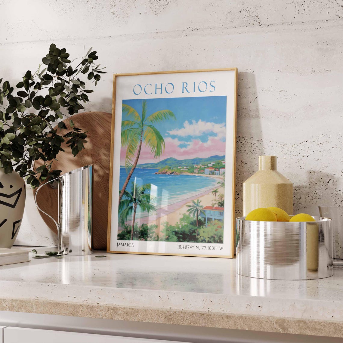 Ocho Rios Jamaica Palm Tree Bay Caribbean Shoreline Coast Poster - Image 3