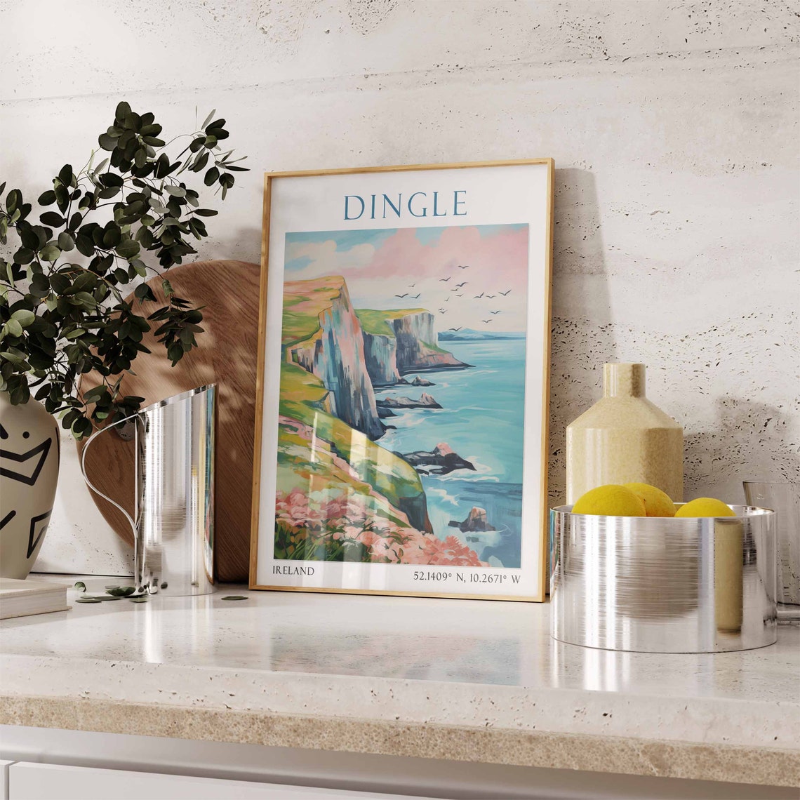Dingle Ireland Dramatic Cliffs with Seabirds Pastel Ocean Art Poster - Image 2