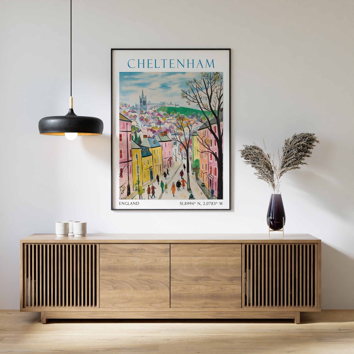 Cheltenham England Travel Poster Hillside Town Watercolor Scene - Image 2