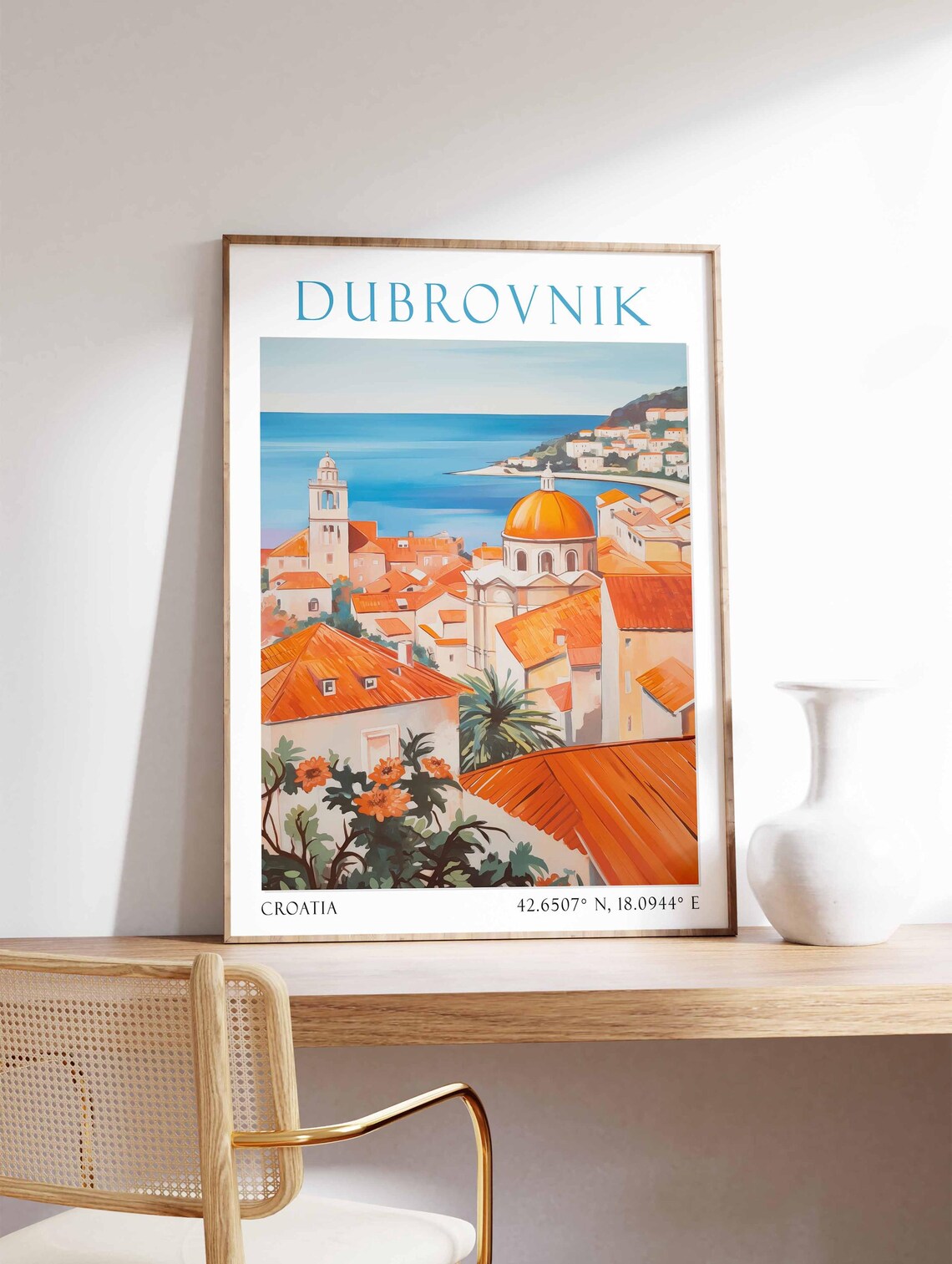 Dubrovnik Croatia Old Town Rooftops Adriatic Sea Coast Travel Poster