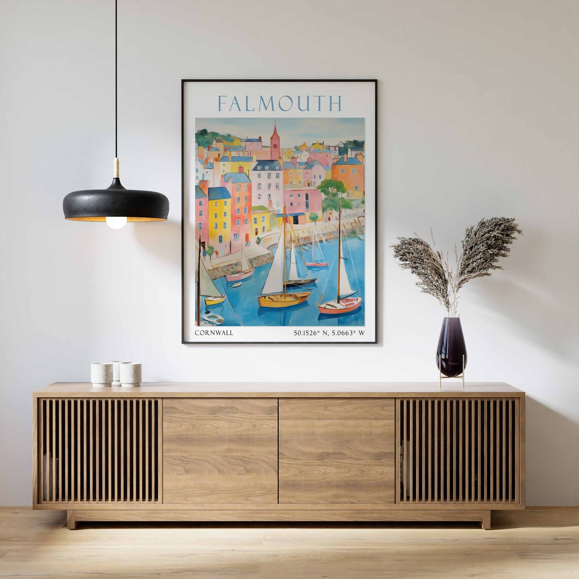 Falmouth Colorful Harbor Sailboats Seaside Cornwall Travel Poster - Image 3