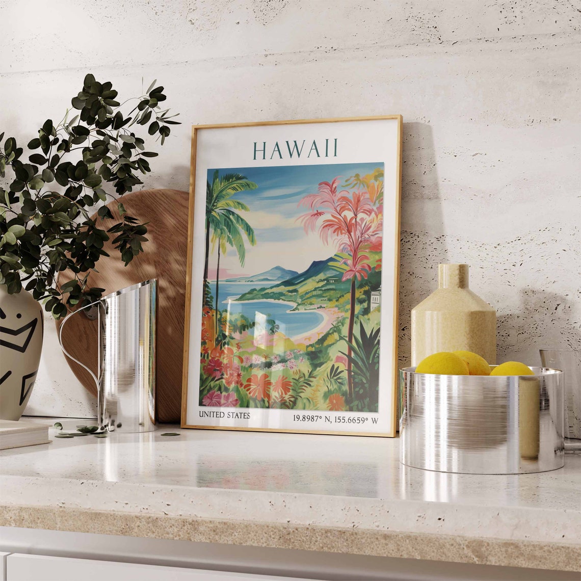 Hawaii Travel Print Hawaii Travel Poster Hawaii Landscape Print Tropical Paradise View Art Hawaii Travel Gift Vintage Hawaii Poster - Image 3
