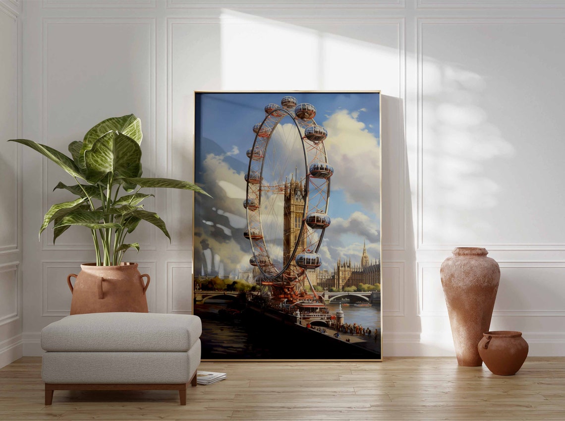 London Eye Close-Up Daytime Poster with Westminster Palace Behind - Image 3