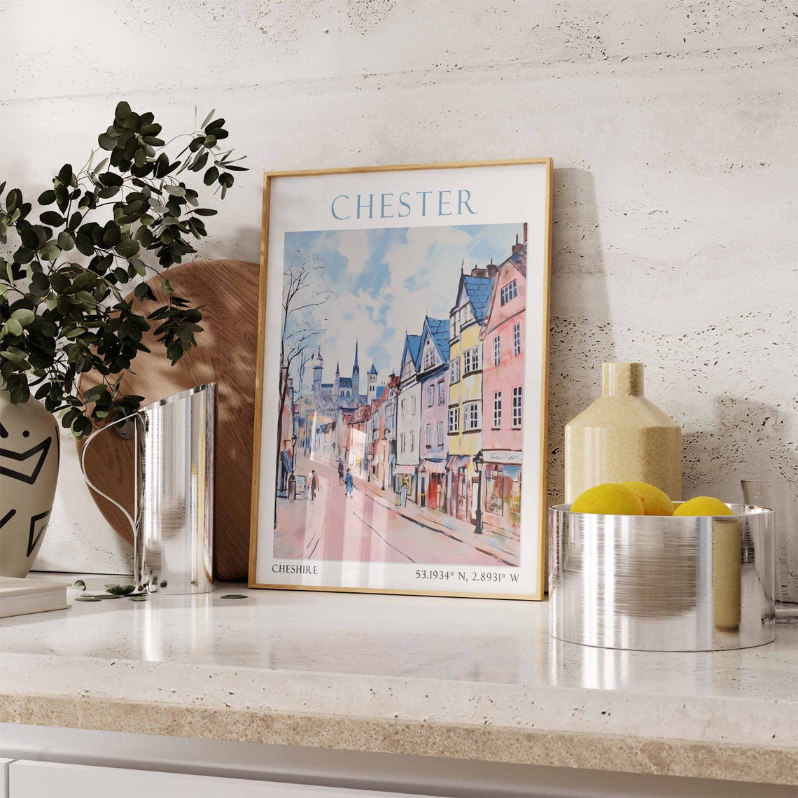 Chester Historic Street Cathedral Spires Cheshire Travel Poster - Image 2