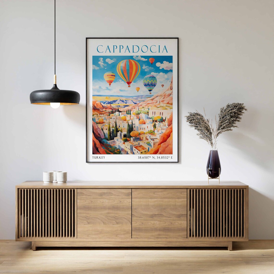 Cappadocia Turkey Hot Air Balloons Over Hillside Town Travel Poster - Image 3