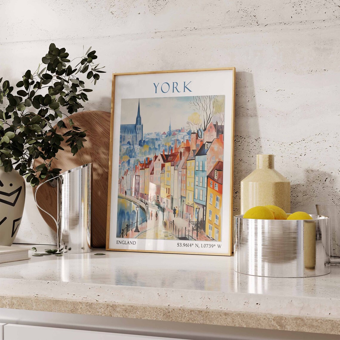 York England Riverside Colorful Houses Cathedral Spire Poster - Image 3