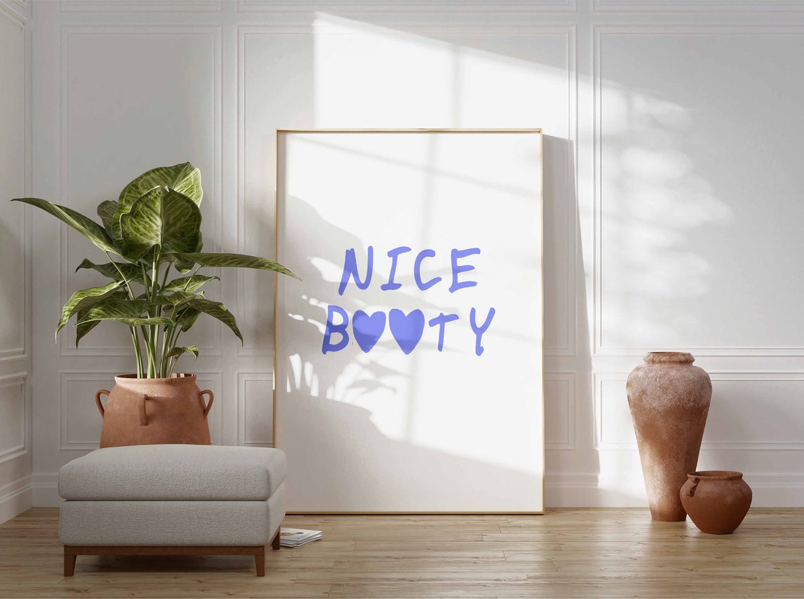 Nice Booty Heart Text Funny Blue Handwritten Bathroom Poster - Image 2
