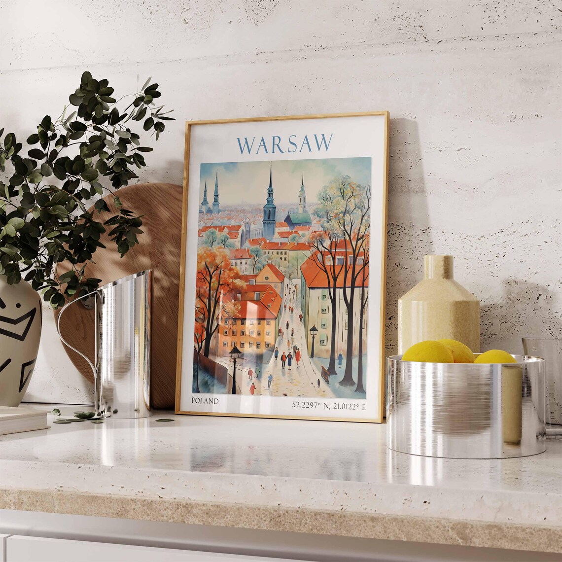 Warsaw Poland Old Town Autumn Street Red Roof Church Spires Poster - Image 3