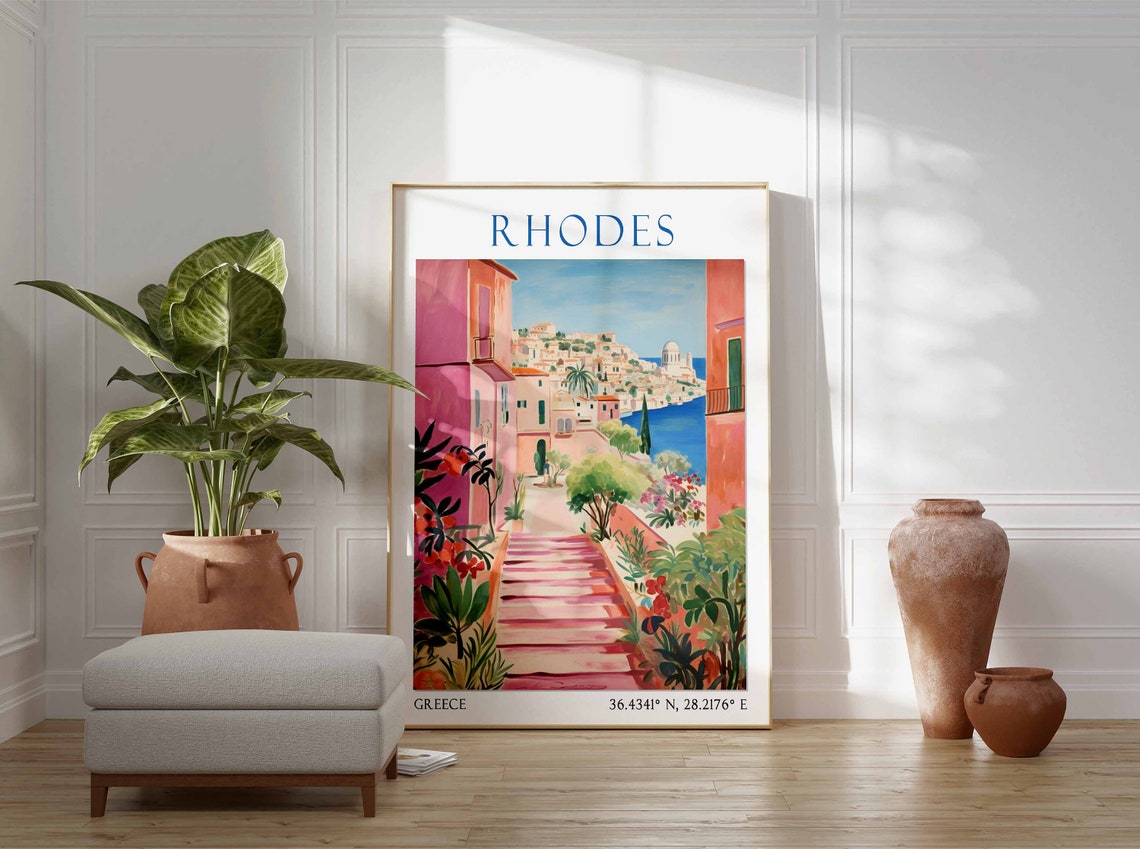 Rhodes Travel Print Rhodes Travel Poster Greece Wall Art Landscape Print Greek Travel Decor Greek Travel Decor Vintage Wall Art - Image 2