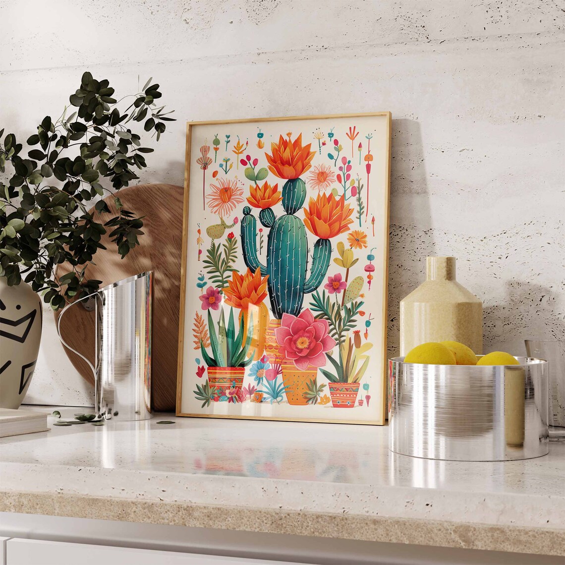 Mexican Floral Cactus Vintage Travel Poster Print - Image 2
