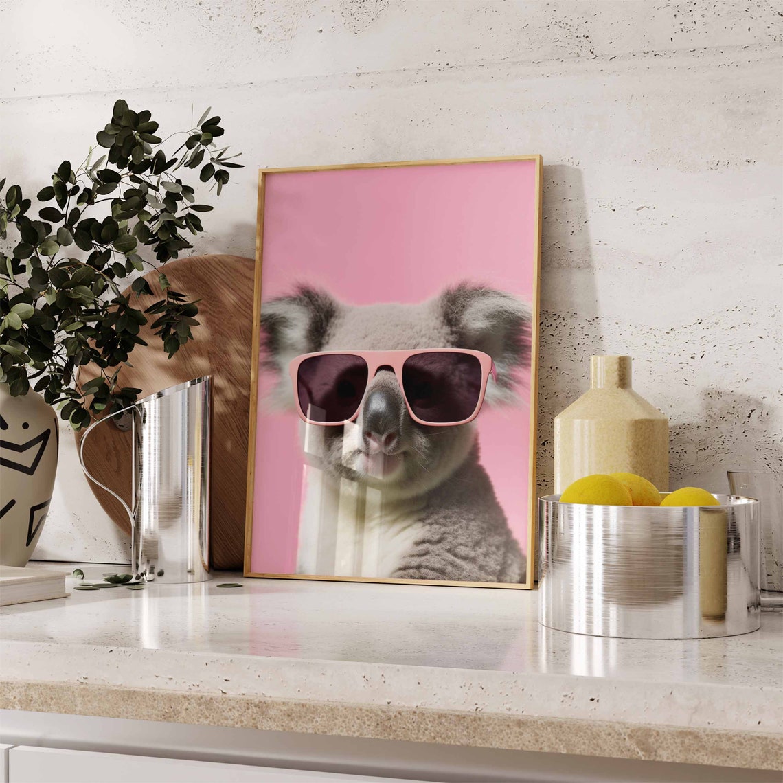 Cool Koala Wearing Oversized Pink Sunglasses Portrait Poster - Image 2