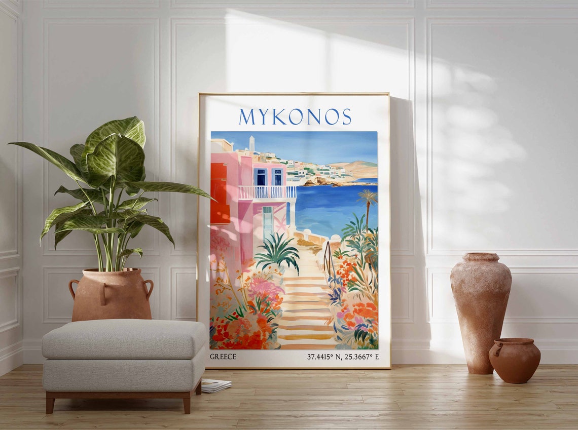 Mykonos Travel Print Mykonos Travel Poster Greece Wall Art Greek Travel Decor Mykonos Island Landscape Print Mykonos Travel Gift - Image 2