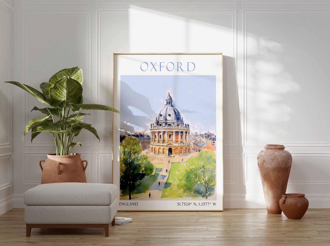 Oxford England Historic Radcliffe Camera Watercolor Travel Poster - Image 4