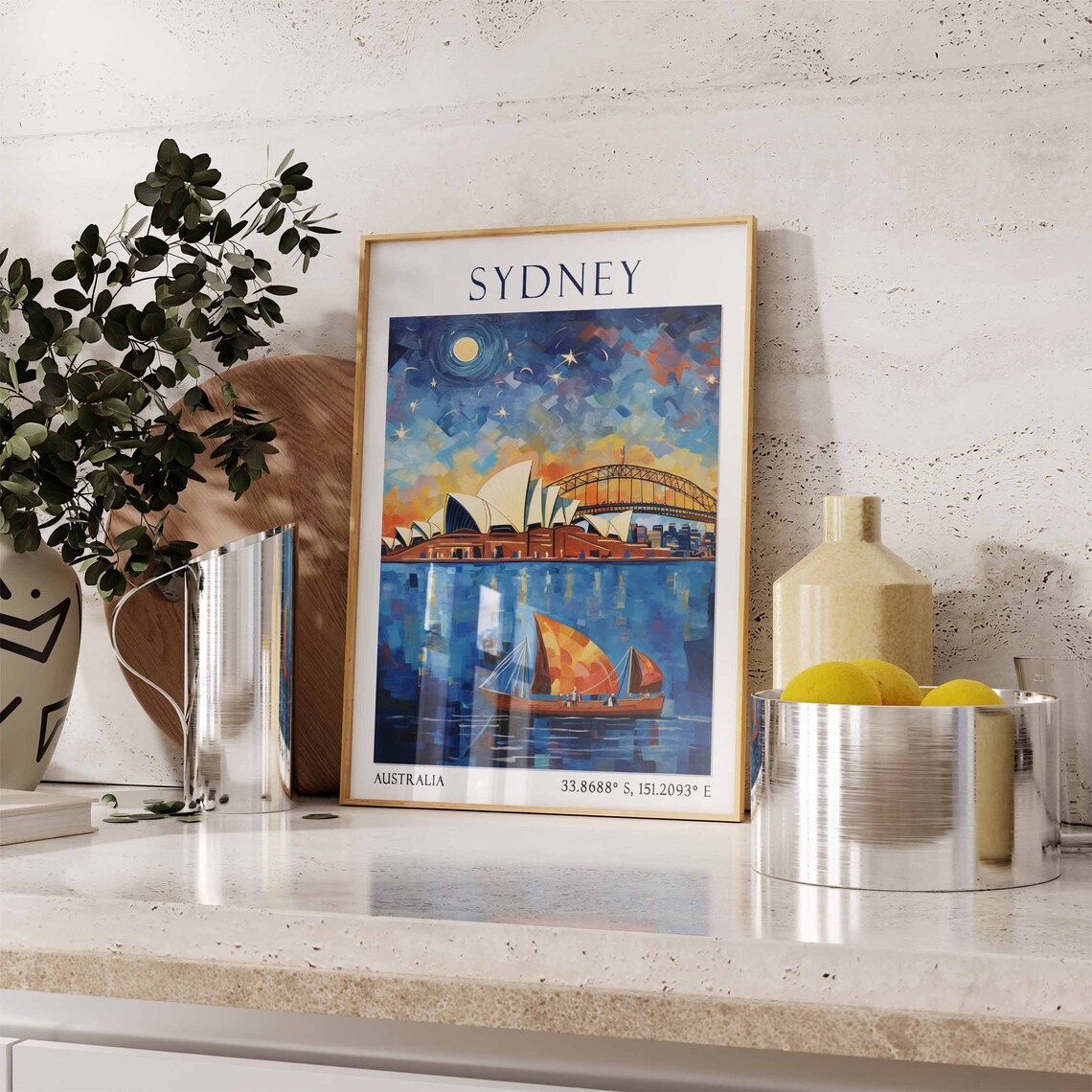 Sydney Opera House Starry Night Harbor Watercolor Travel Poster - Image 3